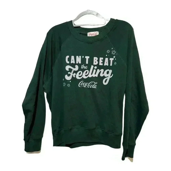 NWOT Wildfox M Green Coca-Cola Graphic Crew Neck Sweatshirt Pullover Comfort - Picture 1 of 9